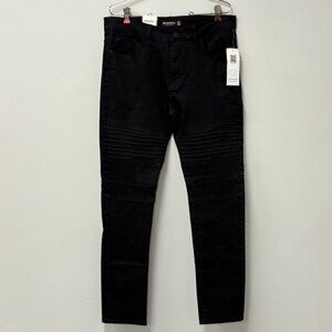 Southpole Mens Size 34x32 Black Stretch Biker Denim Skinny Pin-tuck detail Jeans